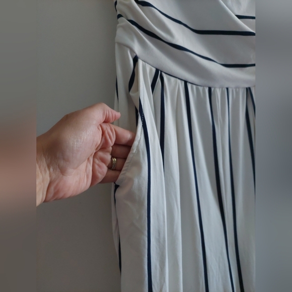 Soft Knit Nautical Stripe Pull-on Wide Leg Pants Romper Pockets Cropped Preppy - Picture 4 of 8